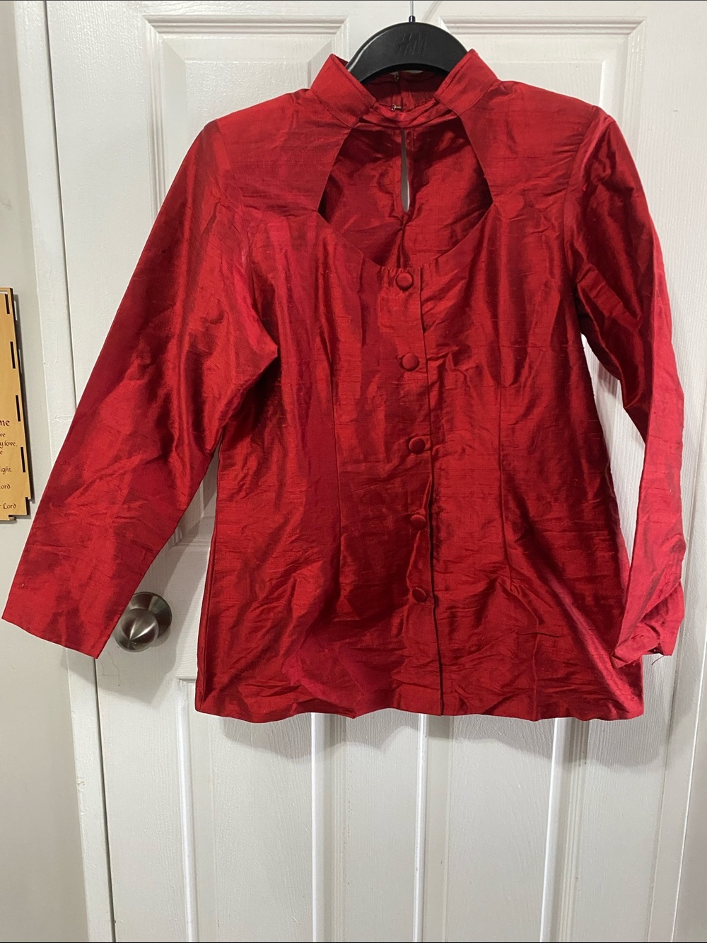 ARCHIVAL Bespoke Crimson Raw Silk Cut-Out Tunic From Parisian Estate Collection
